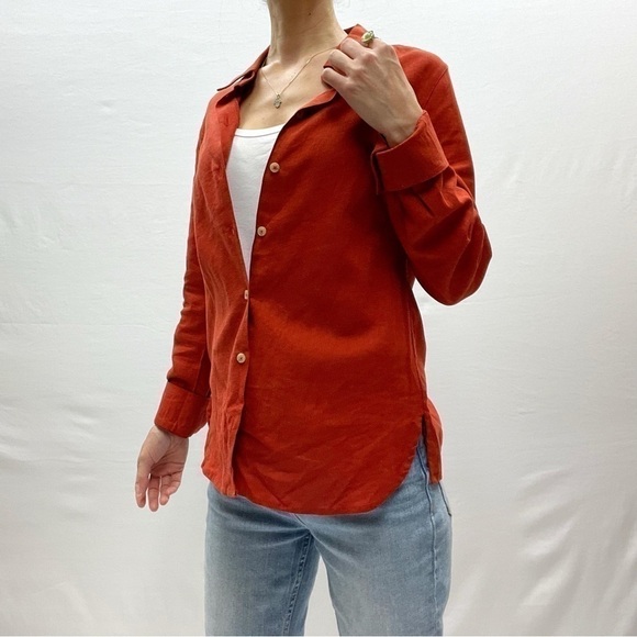 Max Cocos Linen long sleeves red shirt size S buttoned down women’s - Picture 9 of 13